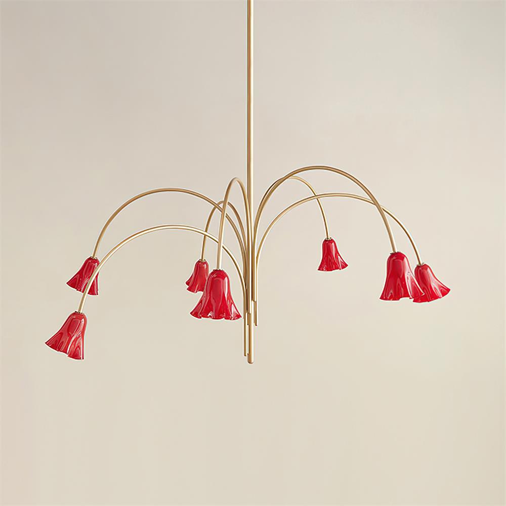 Chandelier Flower-Shaped Glass Shades on Gold Arms for Dining - Letslighting