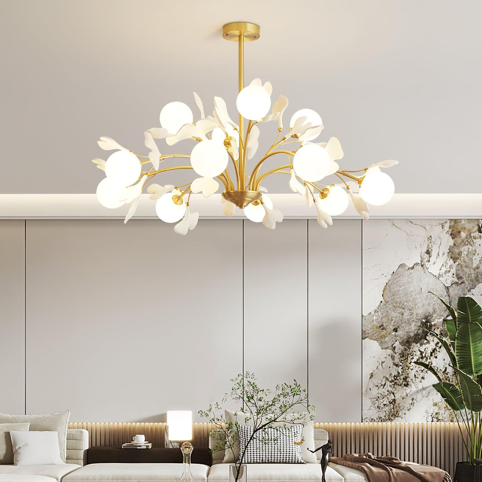 Ginkgo Leaf Chandelier with Frosted Glass Globes - Letslighting