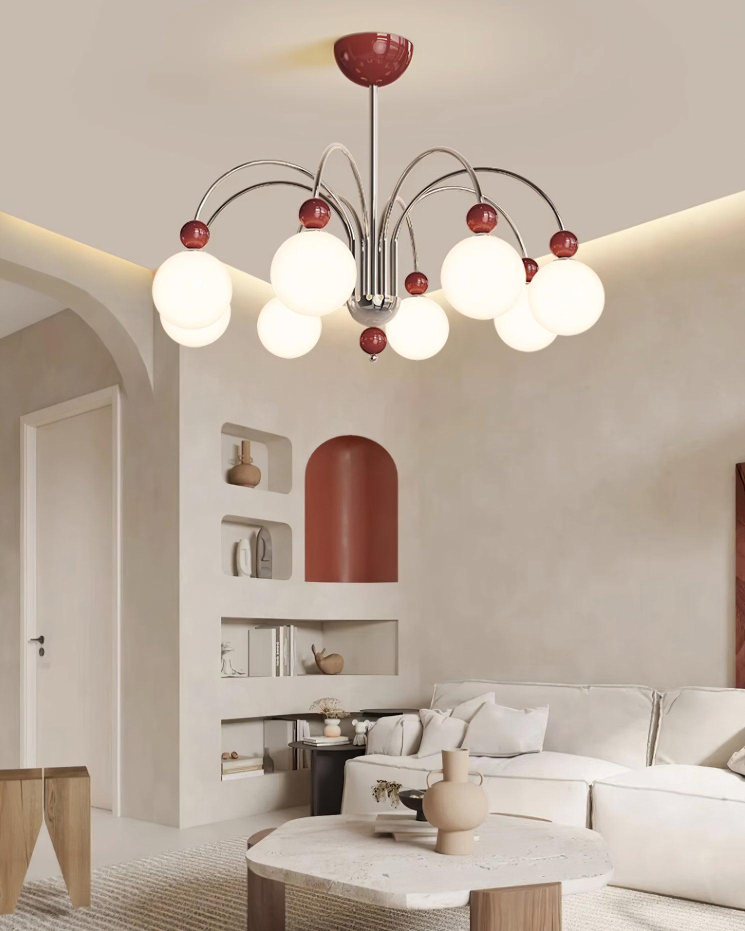 Vierra Carisa Chandelier Red Orb Chrome Curved Arms - Letslighting