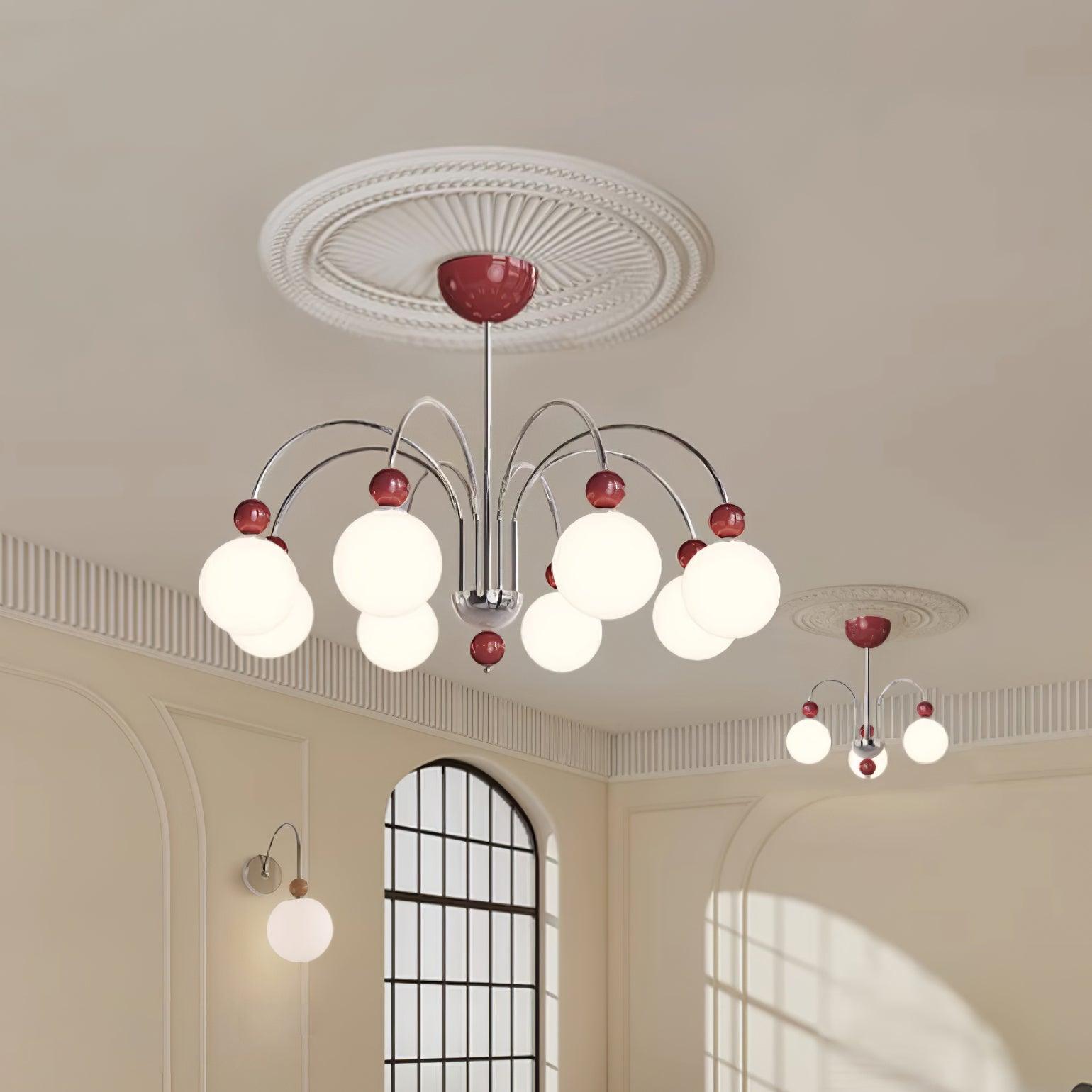 Vierra Carisa Chandelier Red Orb Chrome Curved Arms - Letslighting