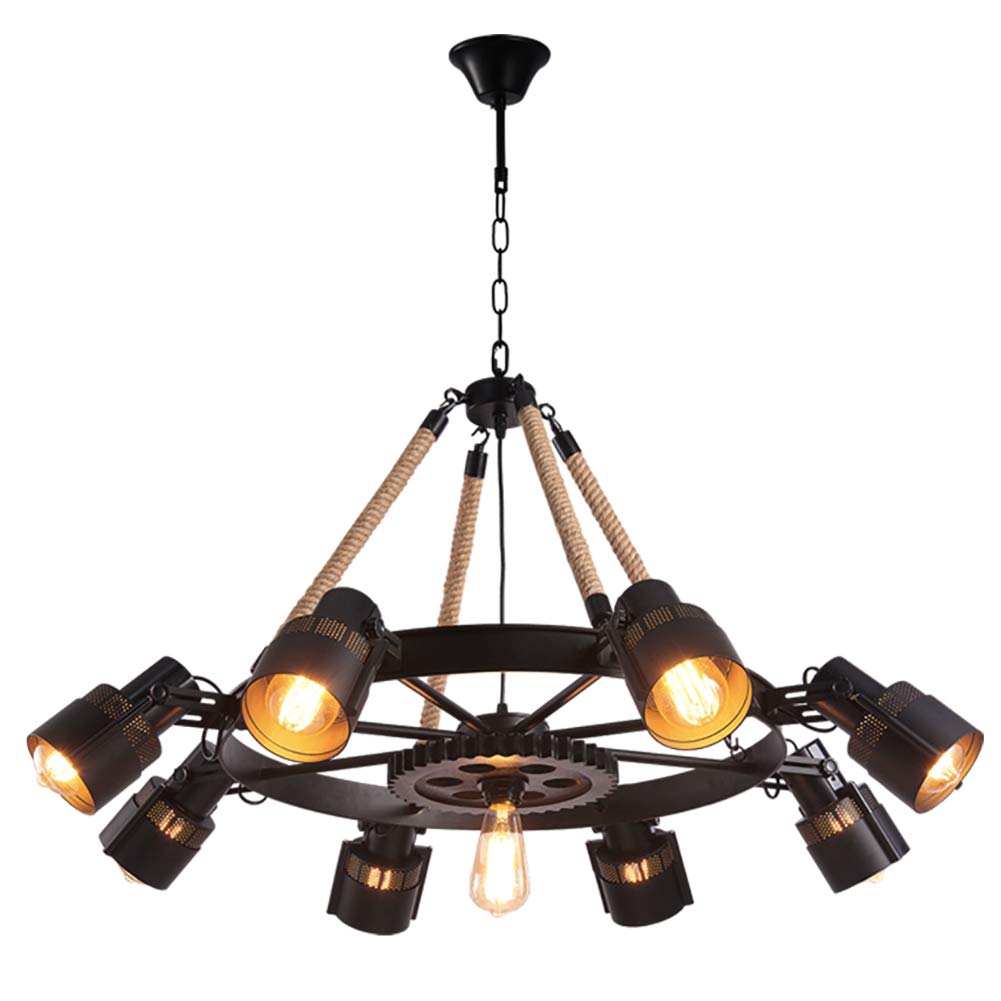 Epoch Suspension LED Industrielle Métal Noir/Corde Café/Bar