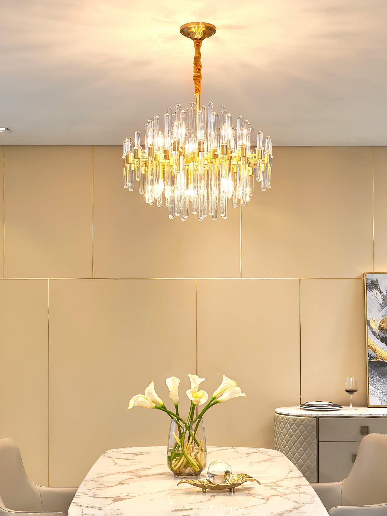 Solara Chandelier Antique Brass Starburst - Letslighting