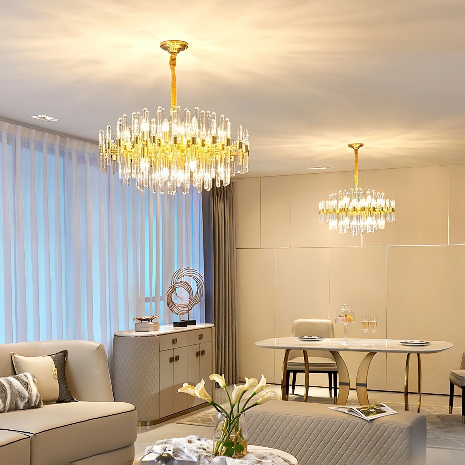 Solara Chandelier Antique Brass Starburst - Letslighting