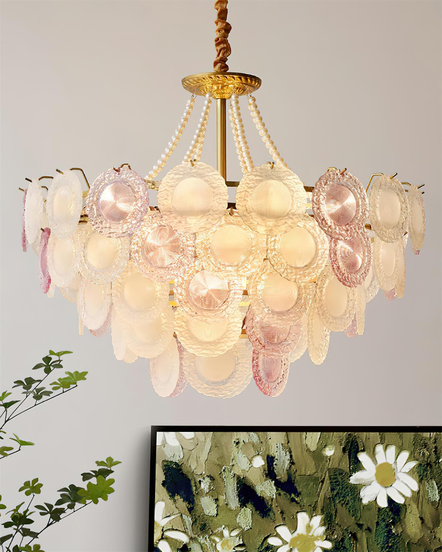 Violaire Chandelier with Blush Pink & Clear Discs - Letslighting