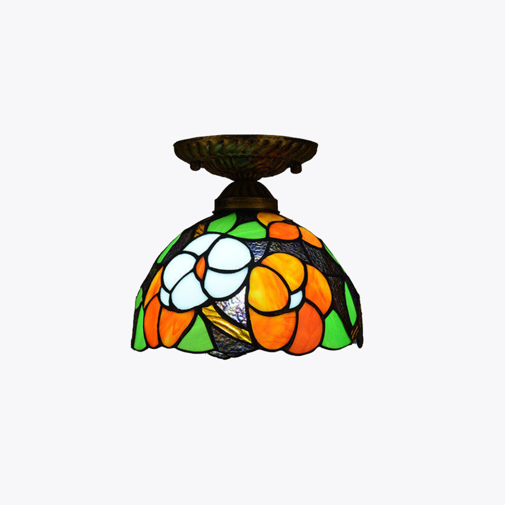 Tiffany Plafonnier Dôme Vintage, Métal/Verre, Coloré, Salon