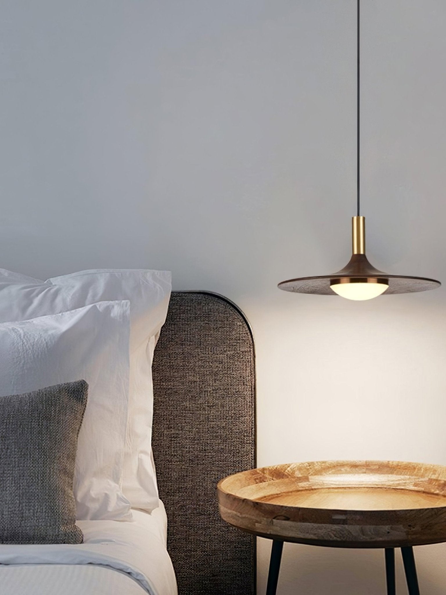 Walnut Wood Dish Pendant Light - Blowlighting