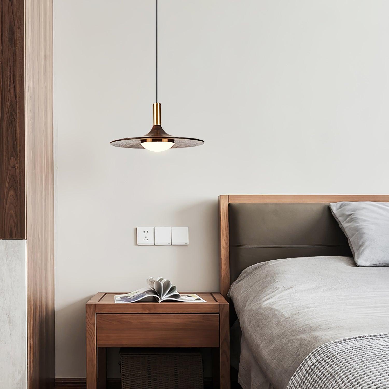 Walnut Wood Dish Pendant Light - Blowlighting