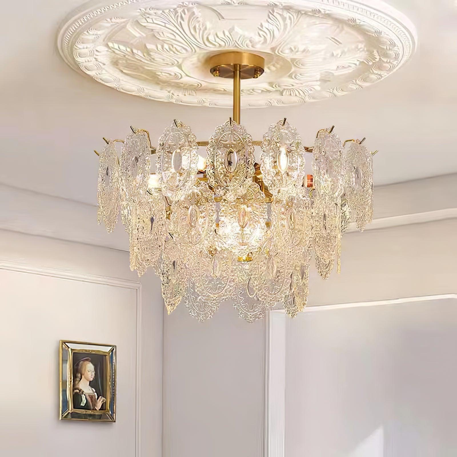 Lustra Chandelier Wave Glass Wrought Iron Elegant - Letslighting