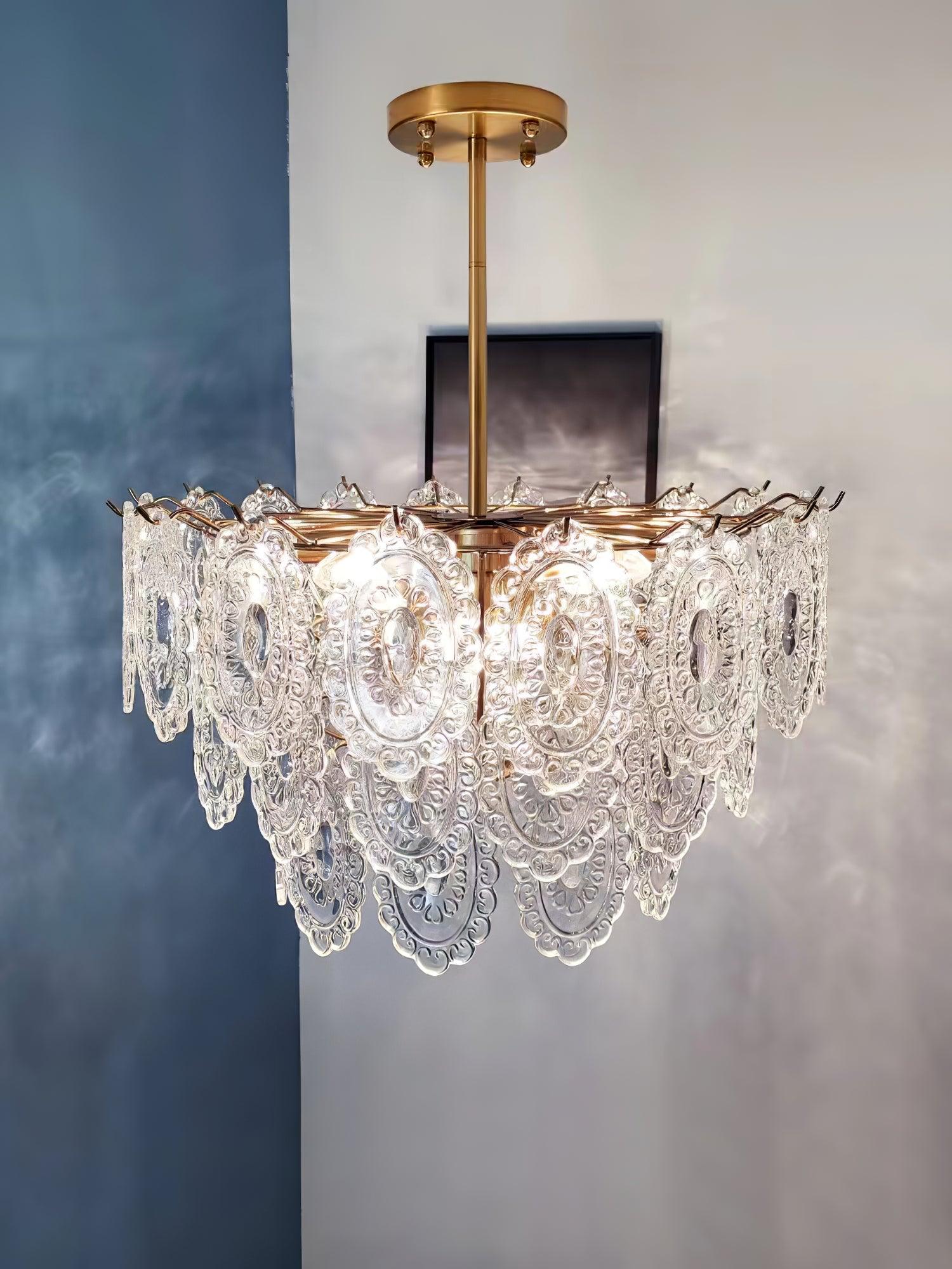 Lustra Chandelier Wave Glass Wrought Iron Elegant - Letslighting