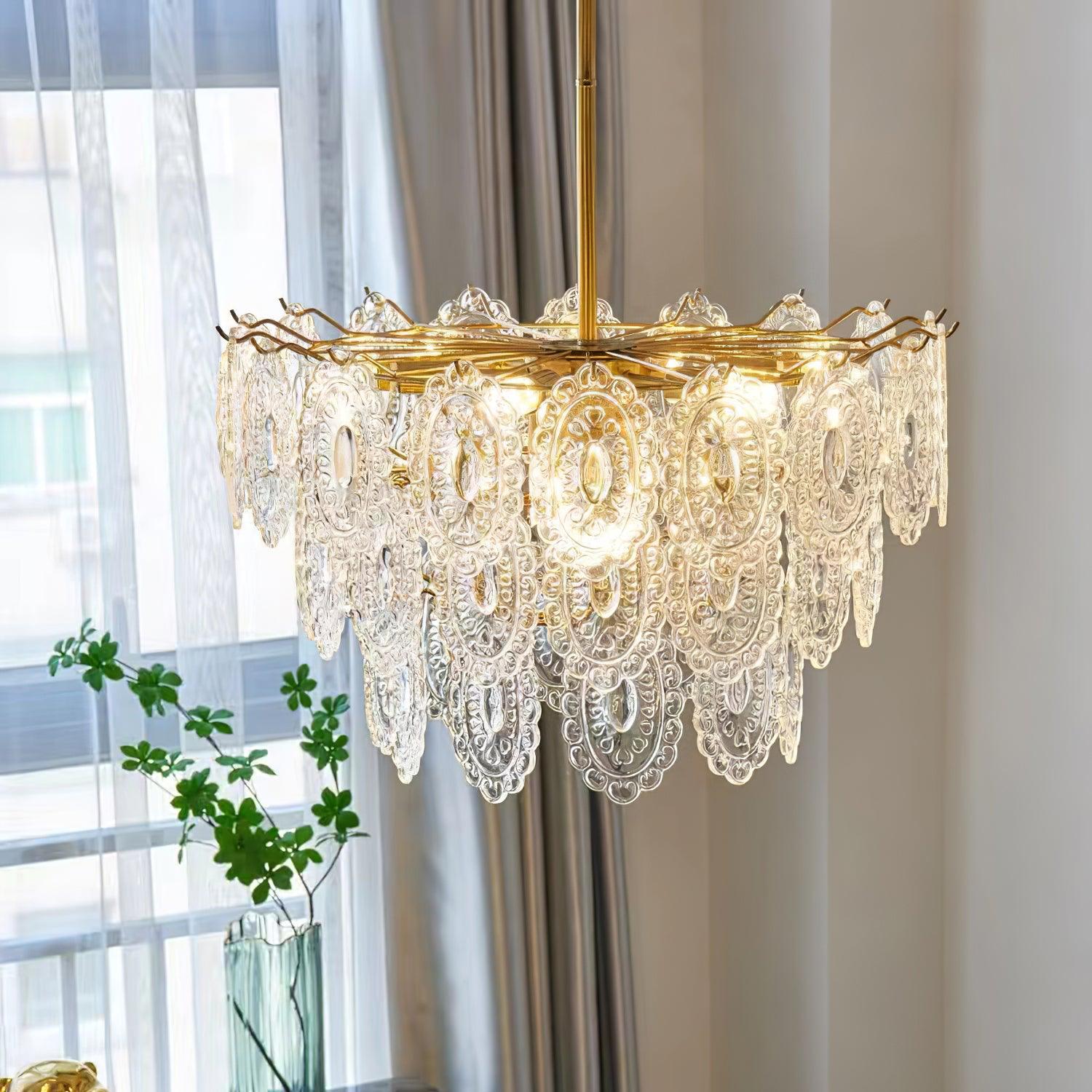 Lustra Chandelier Wave Glass Wrought Iron Elegant - Letslighting