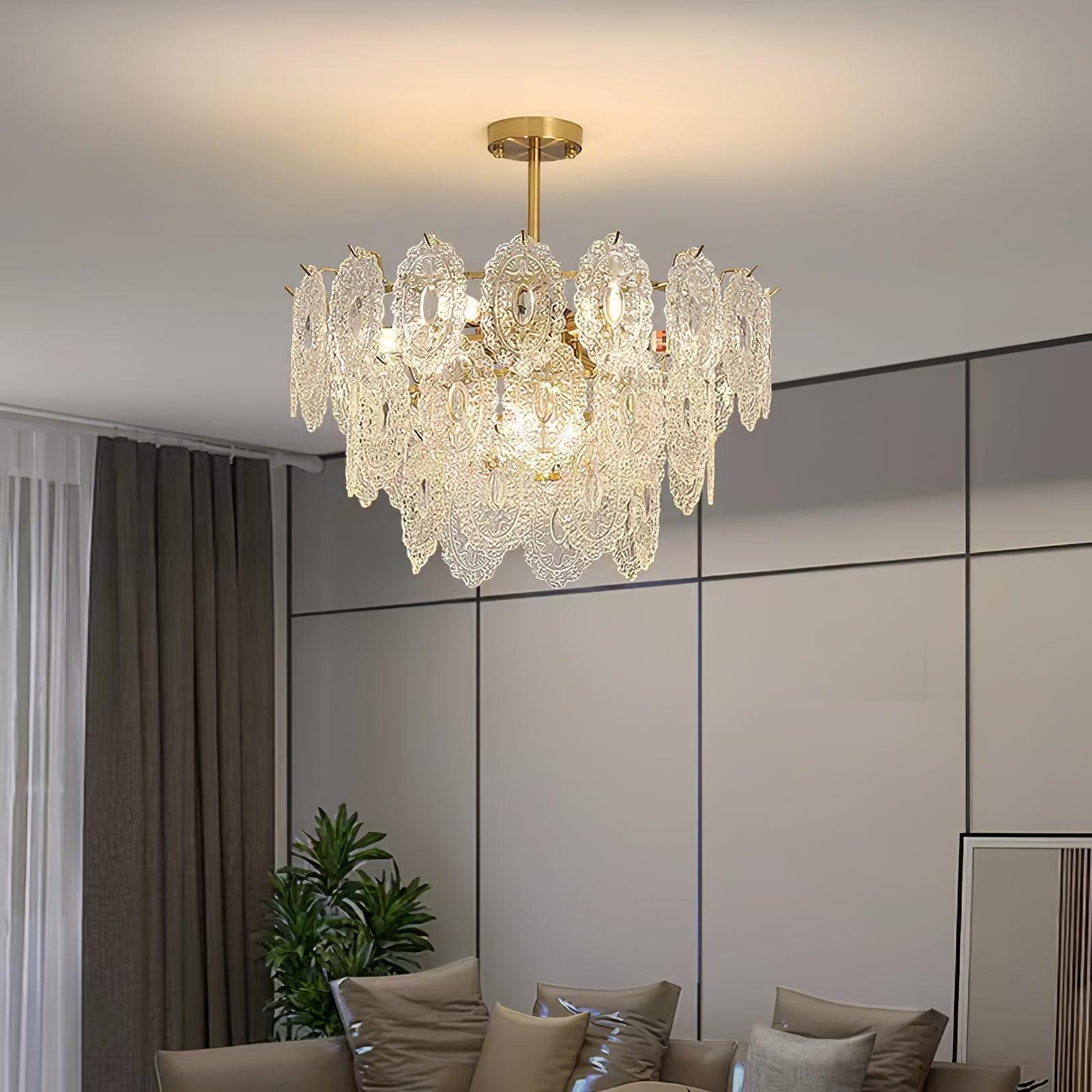 Lustra Chandelier Wave Glass Wrought Iron Elegant - Letslighting