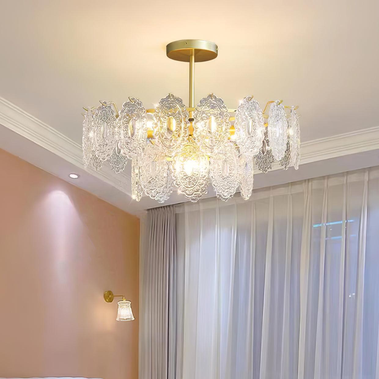 Lustra Chandelier Wave Glass Wrought Iron Elegant - Letslighting