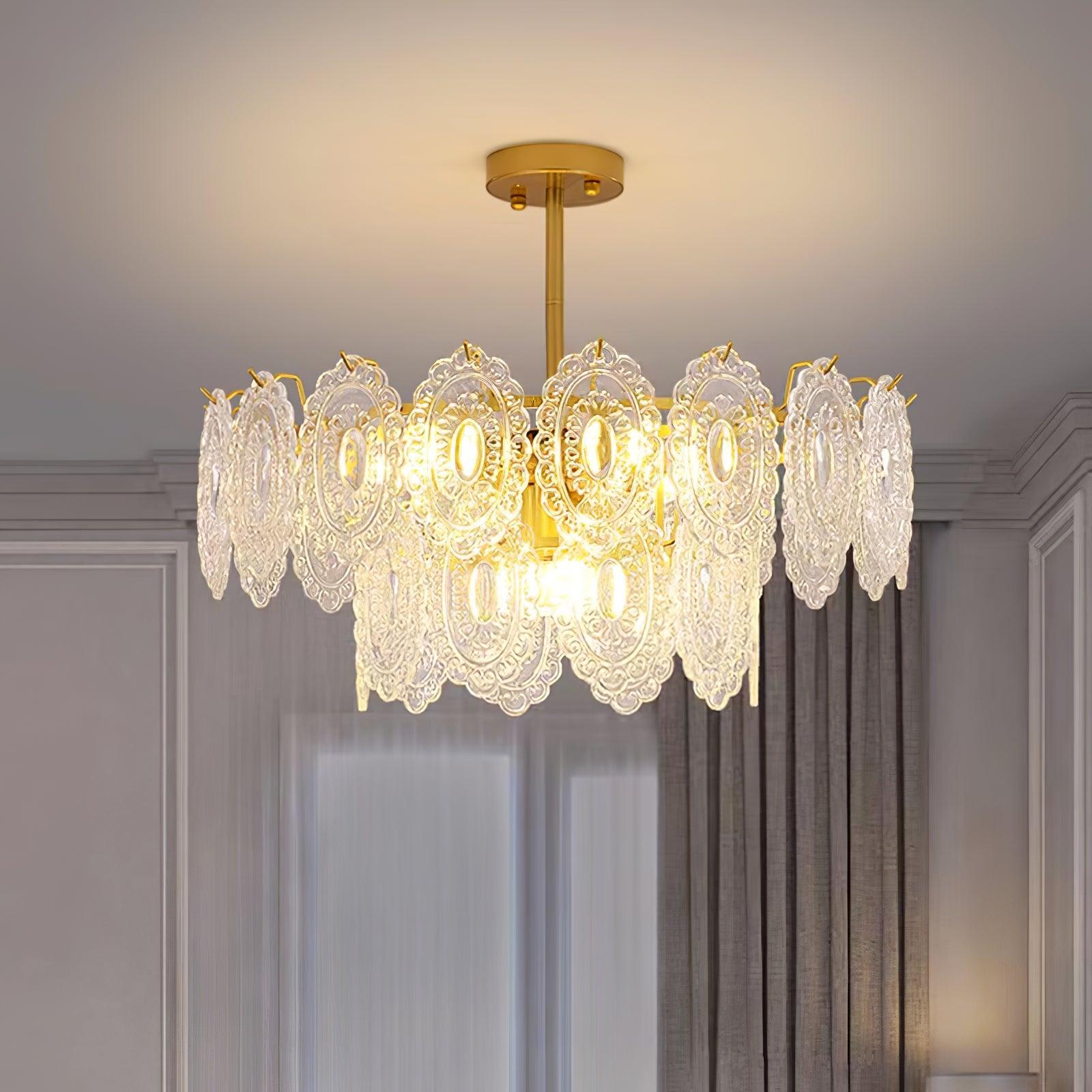 Lustra Chandelier Wave Glass Wrought Iron Elegant - Letslighting