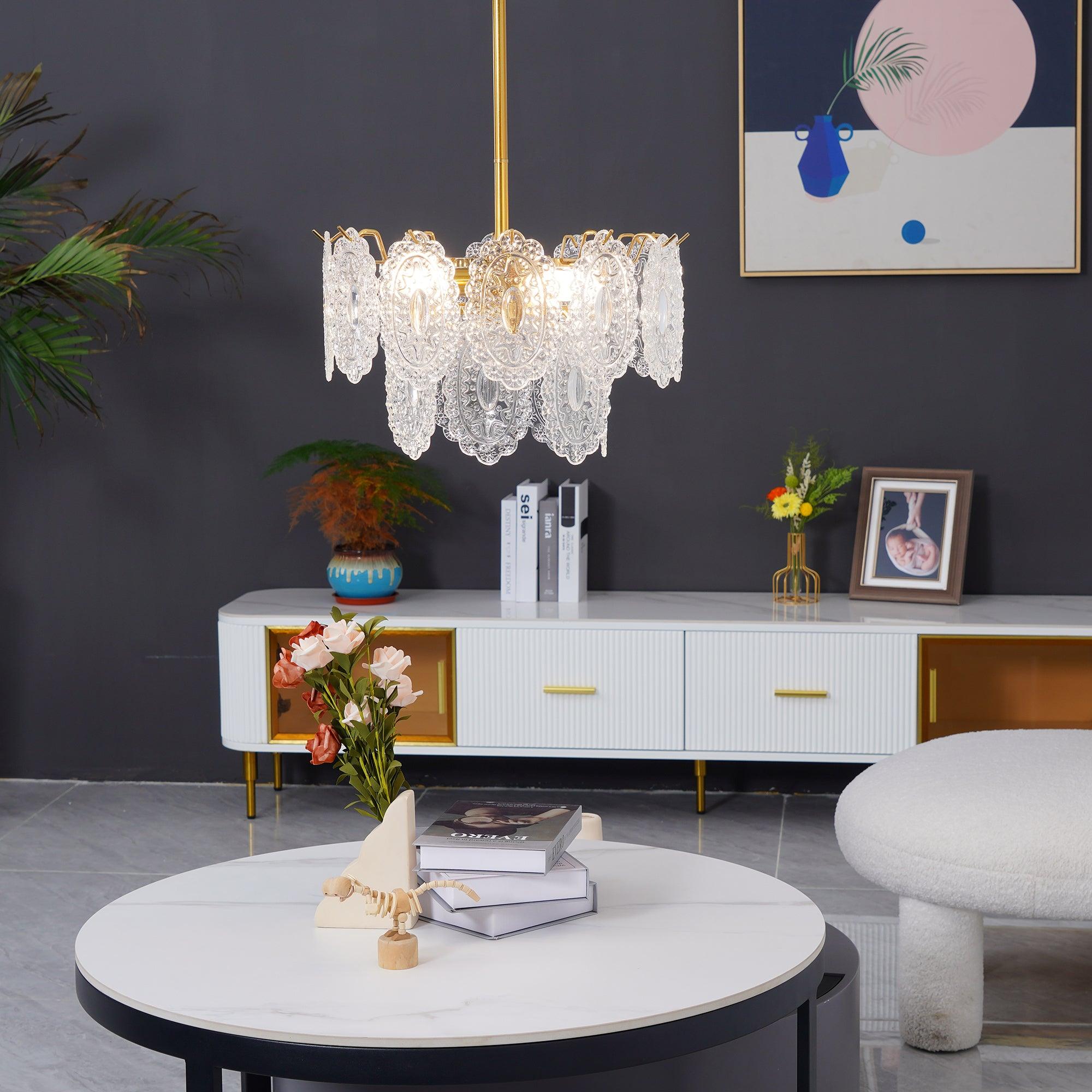 Lustra Chandelier Wave Glass Wrought Iron Elegant - Letslighting