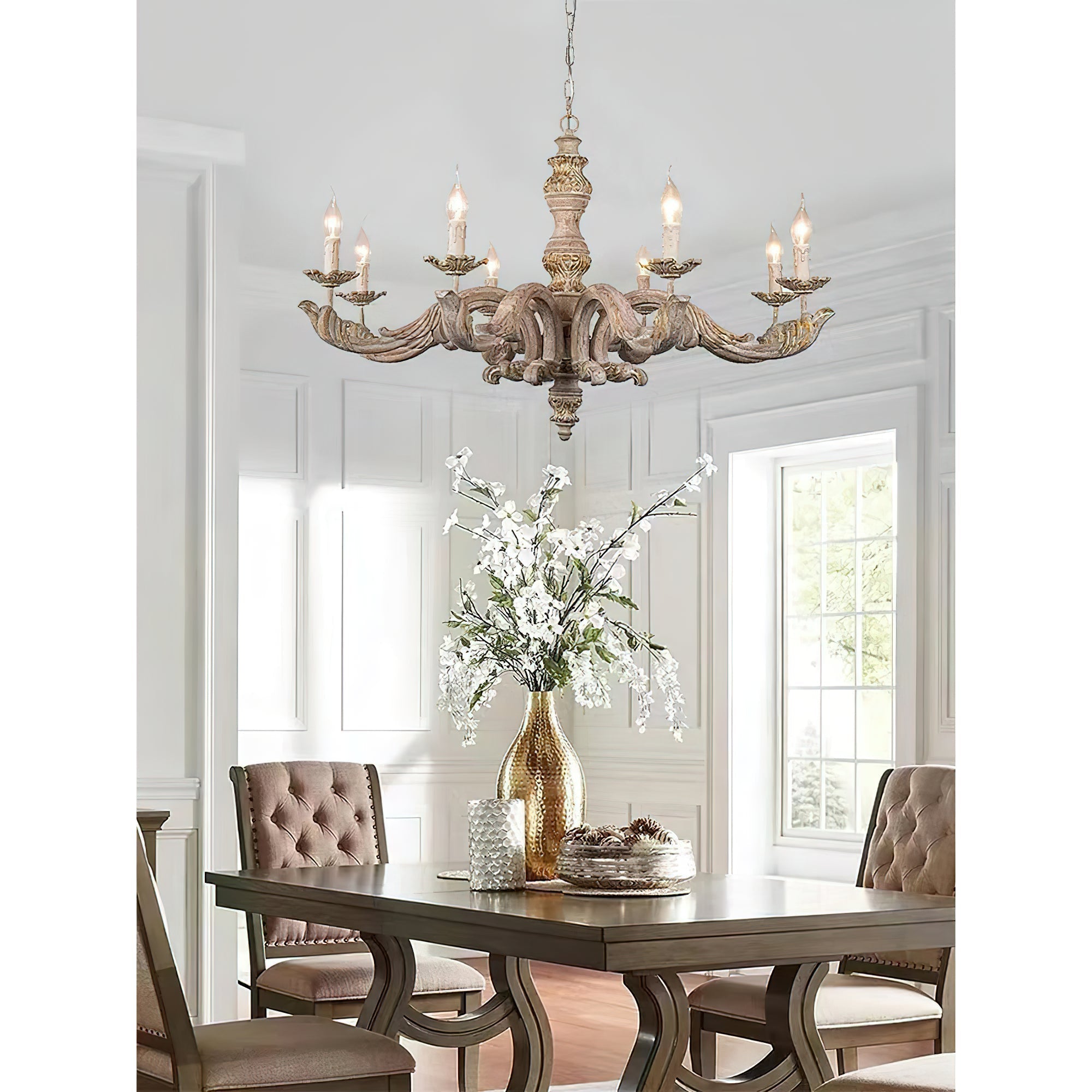 Vovynan Luxury Roman Column Wooden Chandelier - Lamp Copper