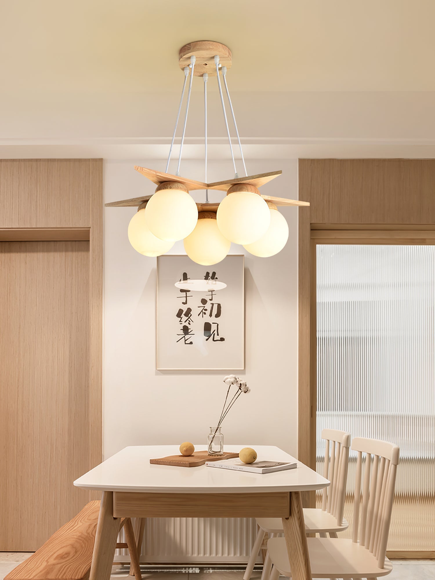 Zothaus Premium Nordic Star Glass Wooden Chandelier - Lamp Copper