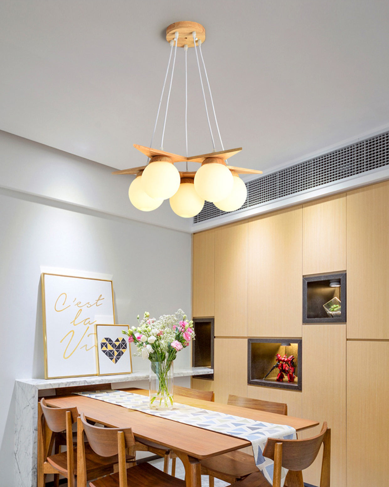 Zothaus Premium Nordic Star Glass Wooden Chandelier - Lamp Copper