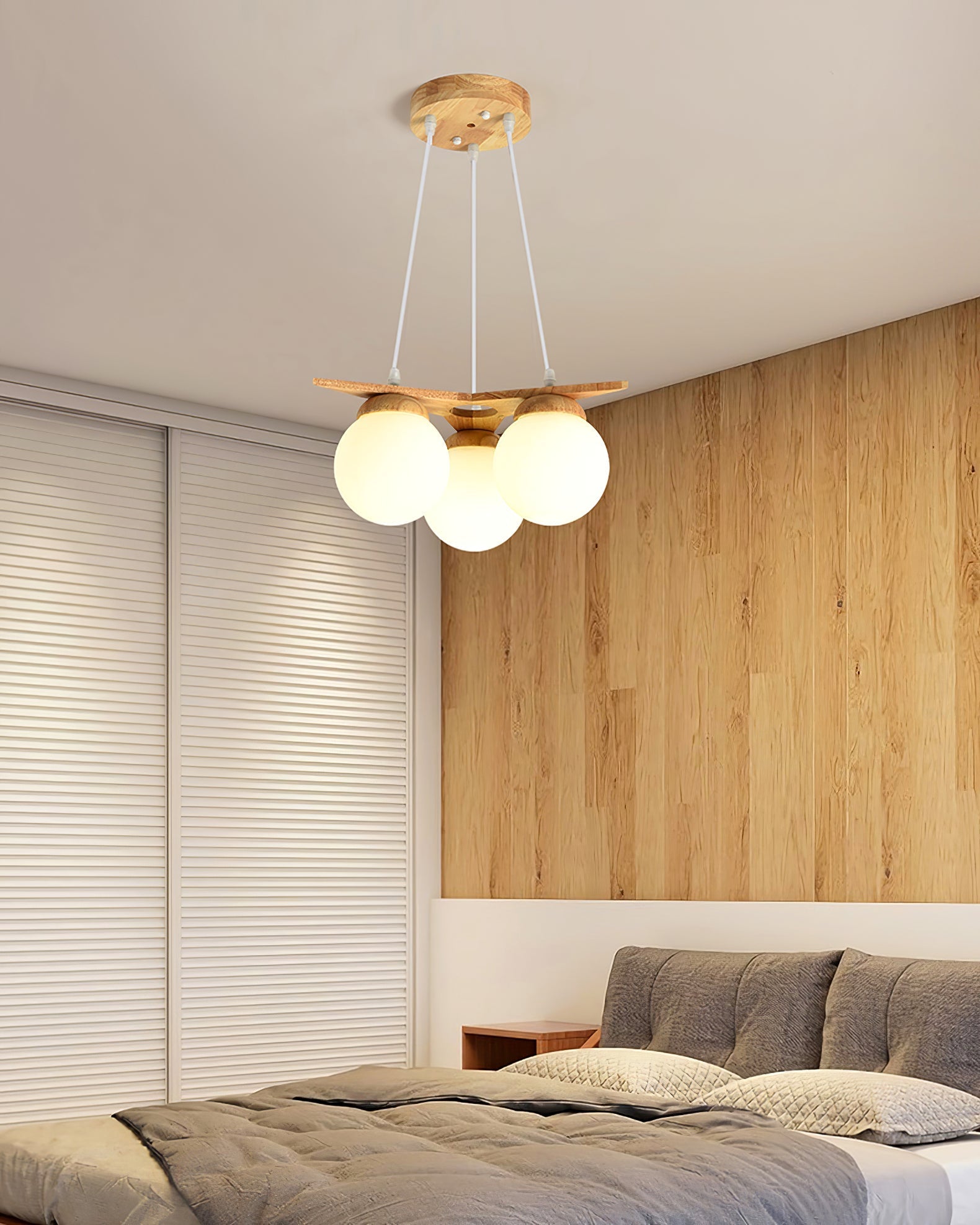 Zothaus Premium Nordic Star Glass Wooden Chandelier - Lamp Copper