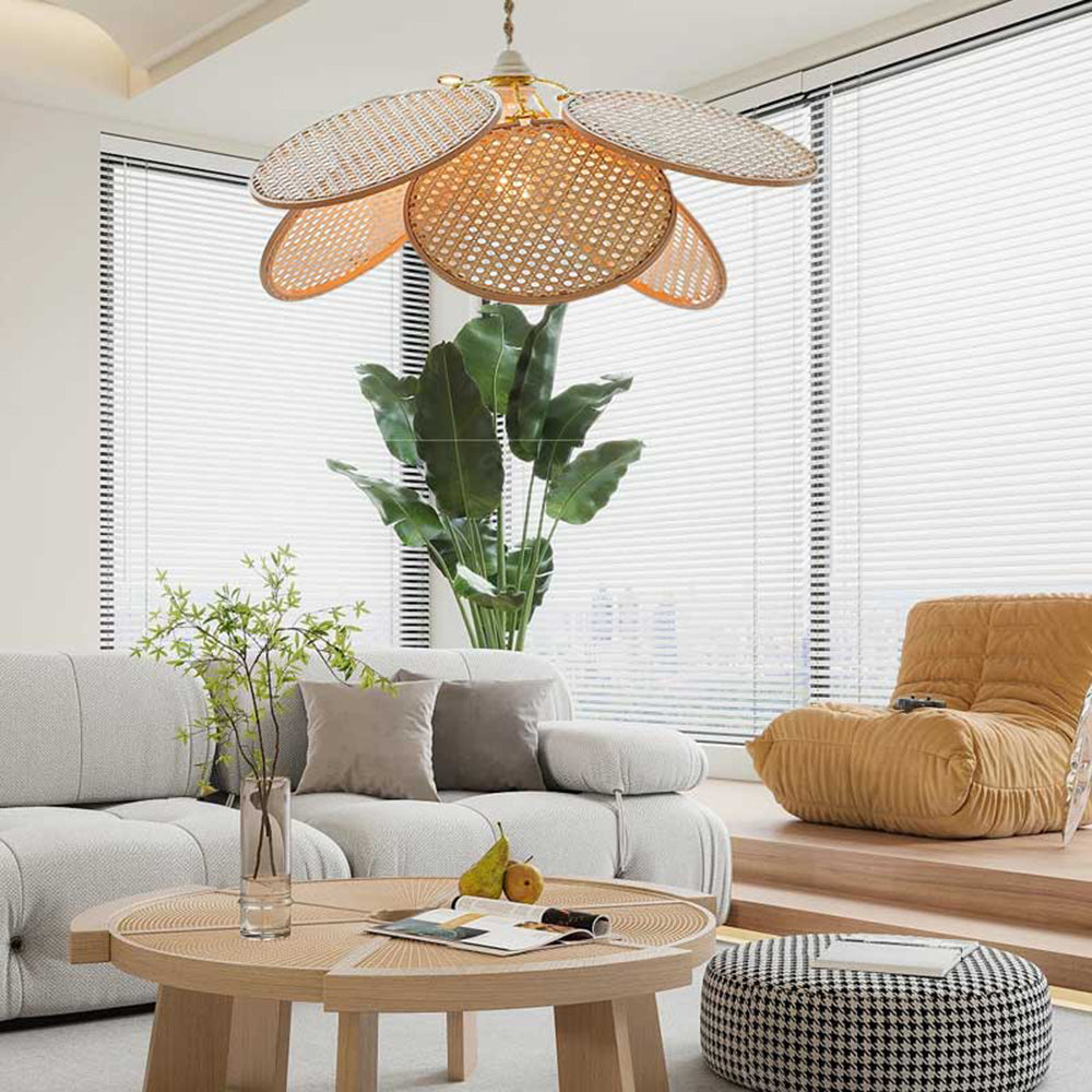 Ritta Suspension Petale Naturelle, Metal/Rotin, Bois, Chambre à Coucher