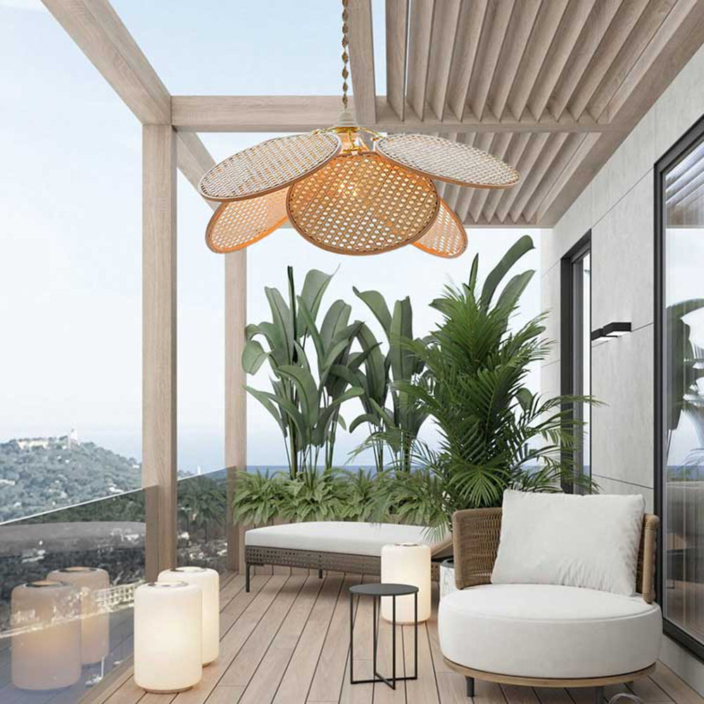 Ritta Suspension Petale Naturelle, Metal/Rotin, Bois, Chambre à Coucher