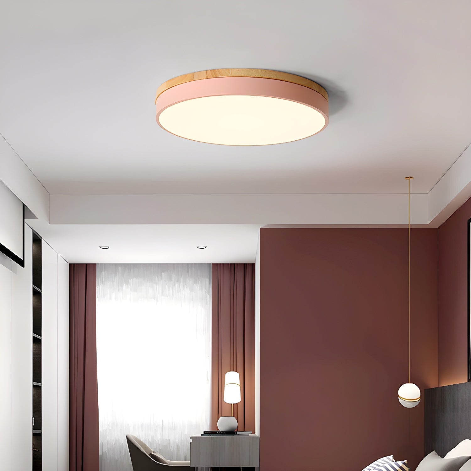 Solara Ceiling Light Circular Wood Grey Modern Minimalist - Letslighting
