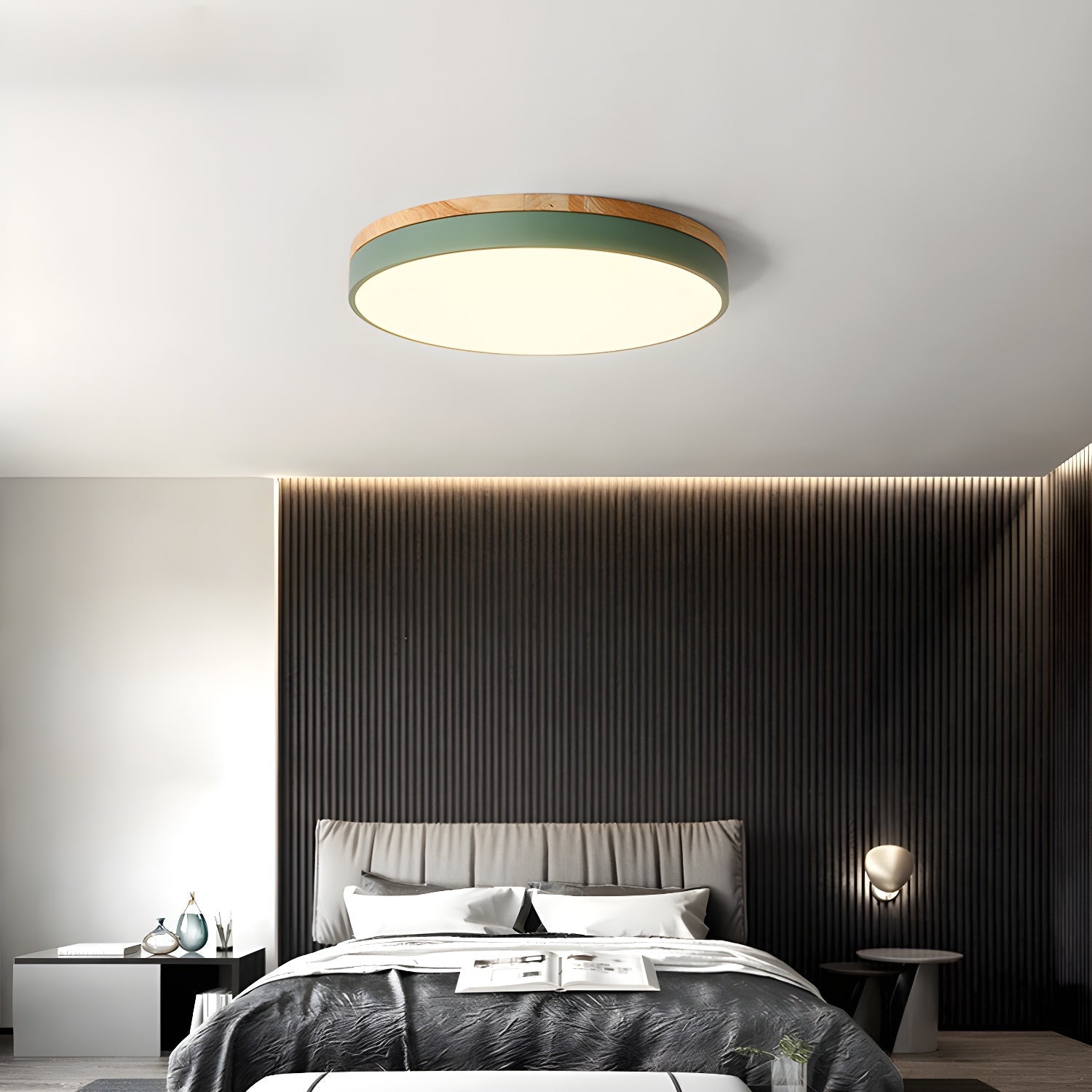 Solara Ceiling Light Circular Wood Grey Modern Minimalist - Letslighting