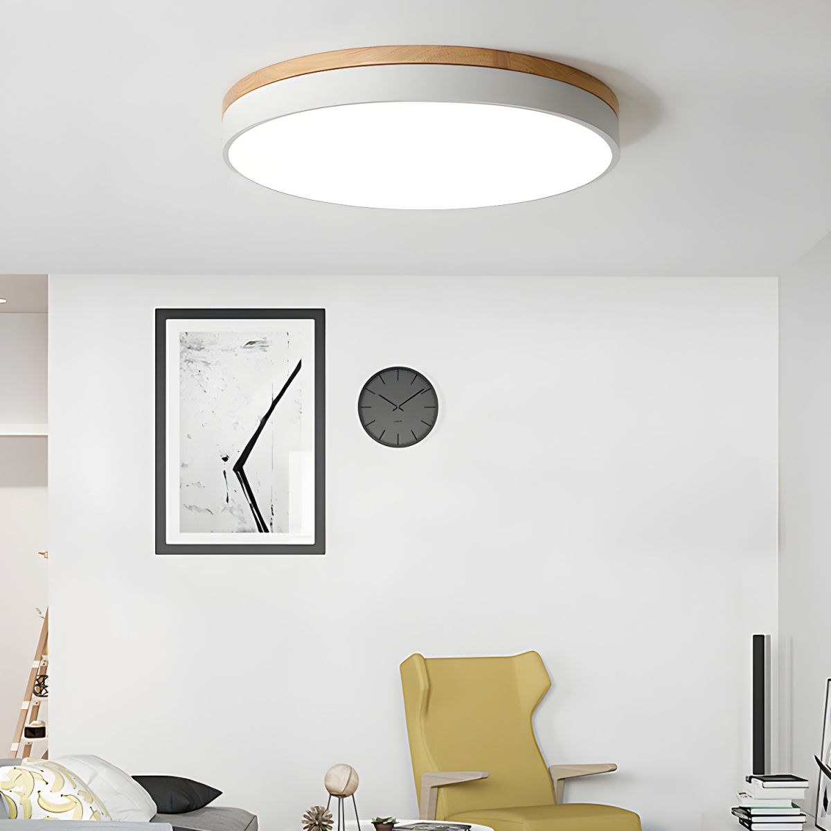 Solara Ceiling Light Circular Wood Grey Modern Minimalist - Letslighting