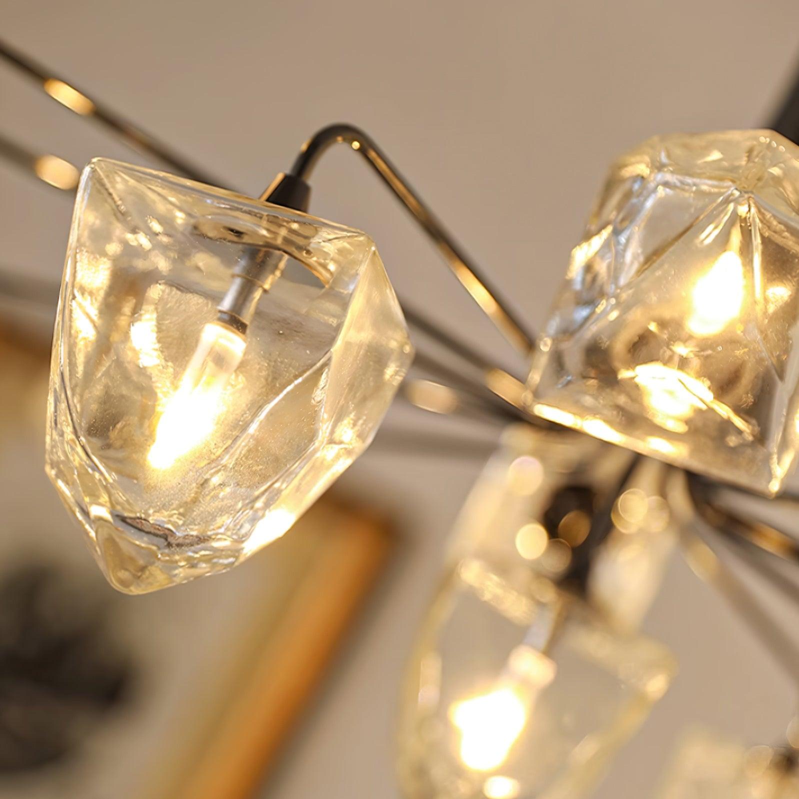 Zevin Chandelier Faceted Glass Shades Brass Arms Artisanal - Letslighting