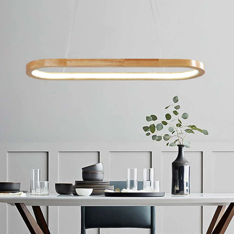 Muto Suspension Ellipse Moderne, Bois/Acrylique, Bois, Salon