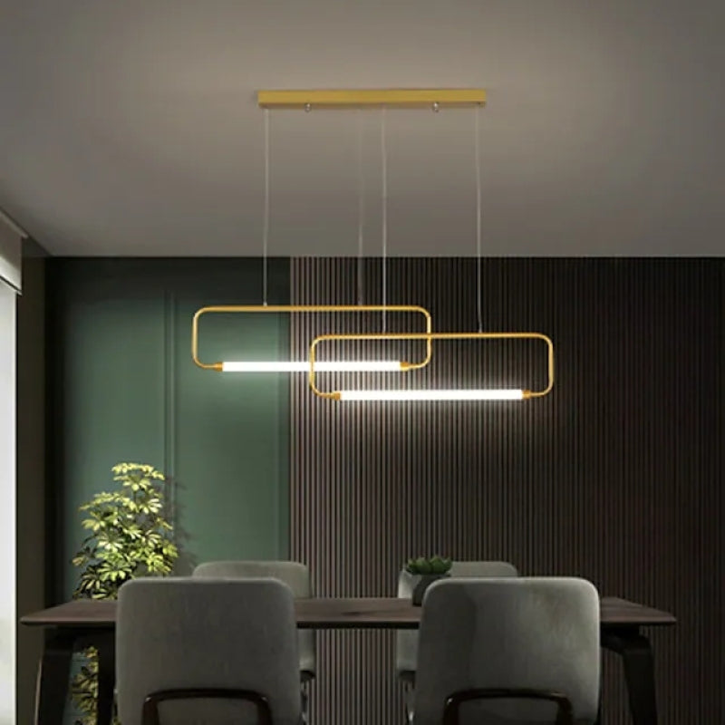 Arisha Suspension Luminaires Rectangulaire LED, Métal, Noir/Or, Salle à Manger