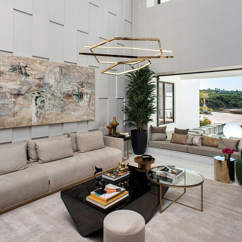 Ray Suspension Géométrique Contemporain, Métal, Doré, Salon/Chambre à Coucher