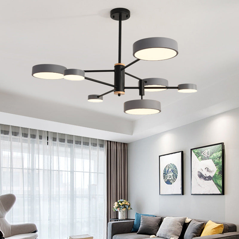 Arisha Suspension Ronde/Linéaire Moderne, Métal/Bois, Doré/Blanc/Gris, Salon