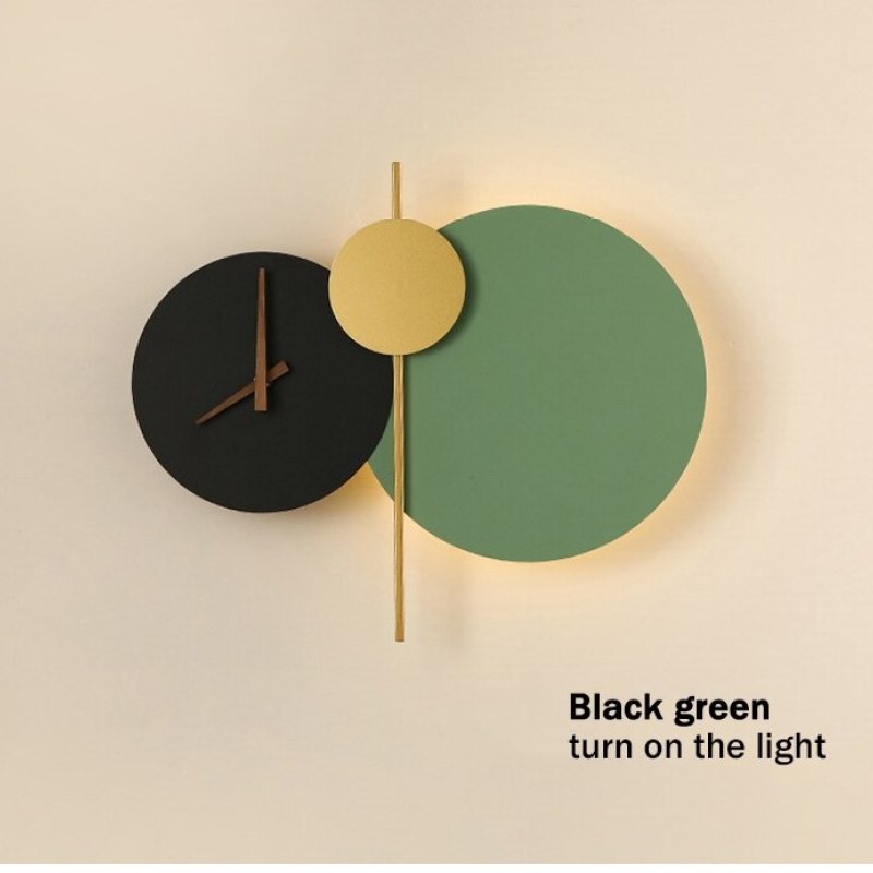 Arisha Applique Murale Horloge Ronde Moderne, Métal/Acrylique, LED, Blanc/Vert, Chambre