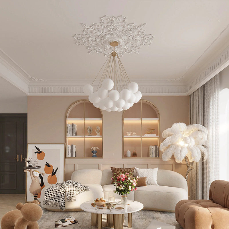 Valentina Lustre Globe Modenre, Fer/Verre, Noir/Blanc, Salon