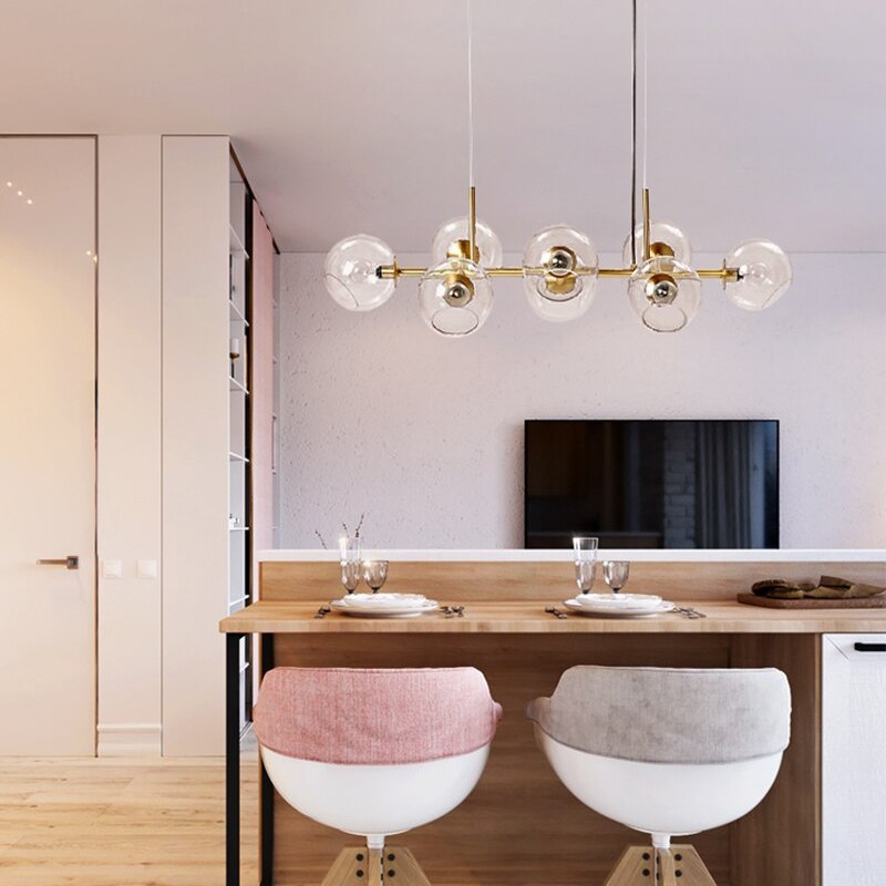 Valentina Suspension Boule Moderne Métal/Verre Noir/Doré Salon