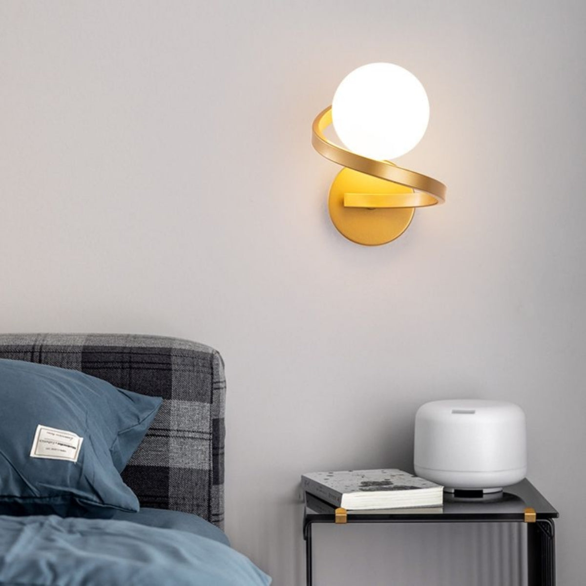 Arisha Applique Murale Globe Moderne, Métal/Verre, Noir/Or, Couloir