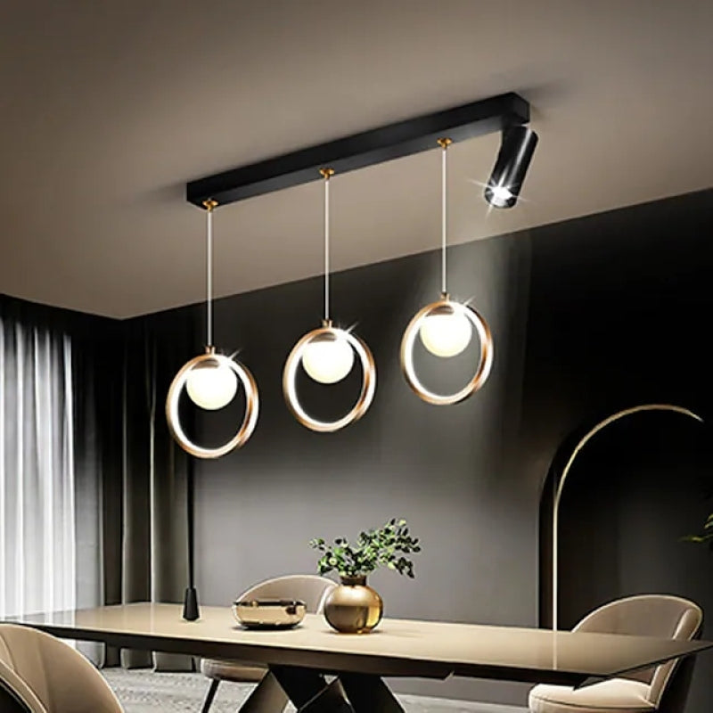 Arisha Suspension Anneau Moderne, Métal/Verre/Gel de Silice, Noir Or, Salon