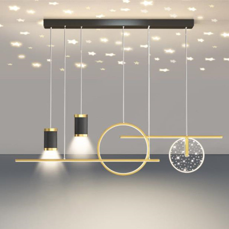 Arisha Luminaires Suspension Etoilé Moderne, Métal, Noir/Blanc/Or, Salon