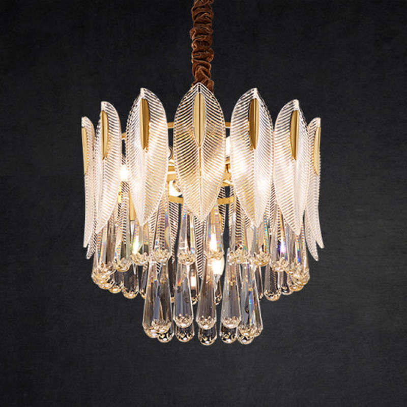 Kristy Lustre Plume Cristal, Métal/Cristal, Doré, Salon