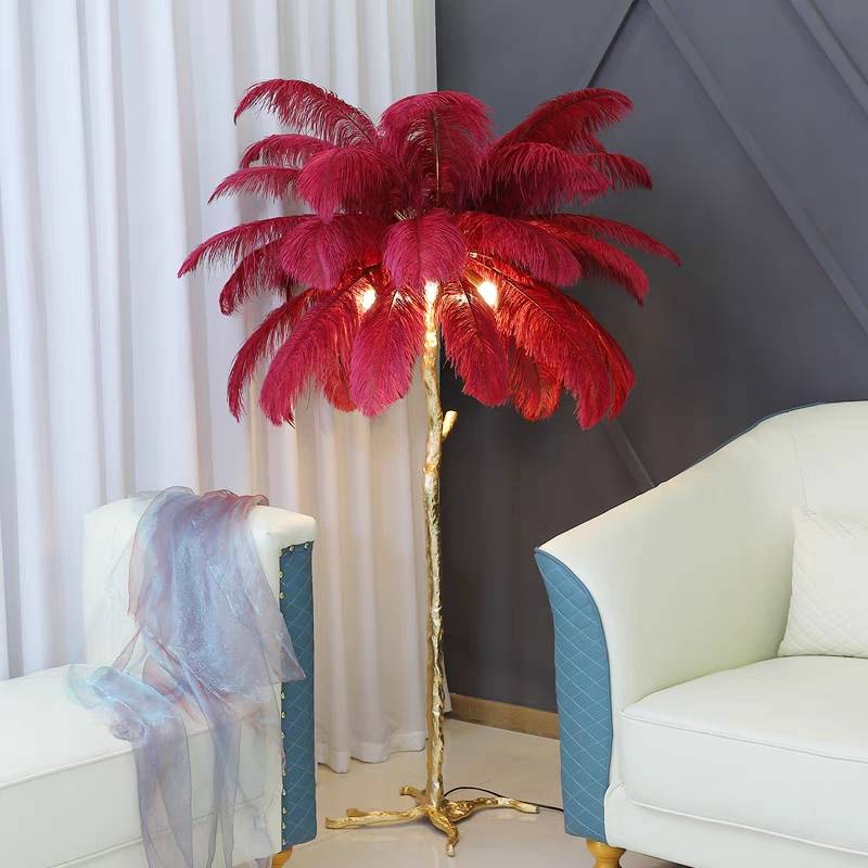 O'Moore Lampadaire Fleur Luxe Plume/Métal Coloré Salon