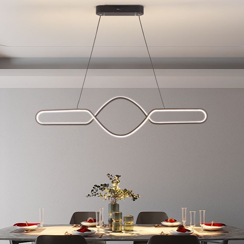 Arisha Suspension LED Linéaire, Métal/Gel de Silice, Noir/Or, Salle à Manger