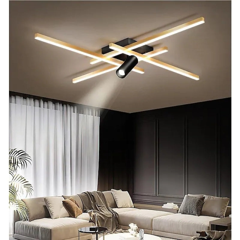 Ray Plafonnier Rectangulaire Moderne, Métal/Gel de Silice, Noir/Or, Bureau/Salon