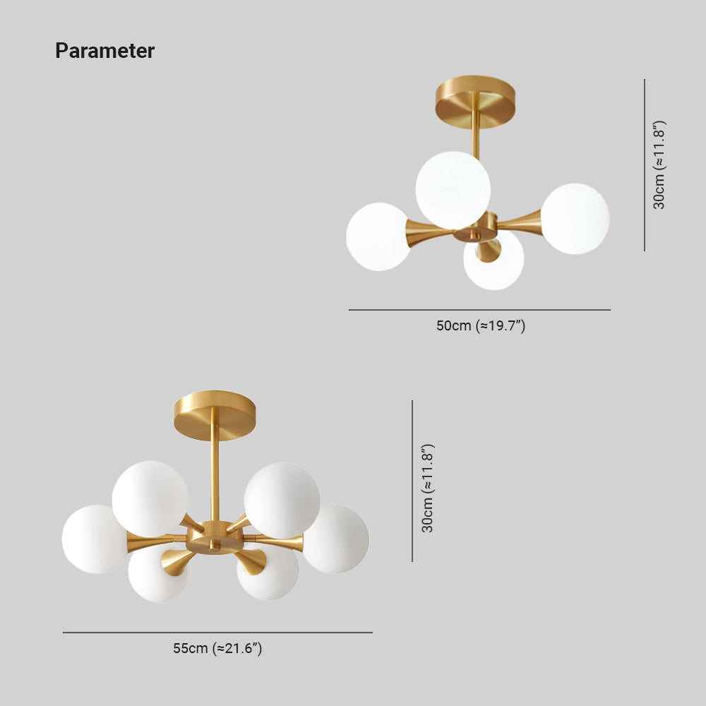 Valentina Suspension Boule Moderne, Laiton/Verre, Blanc/Claire, Salon