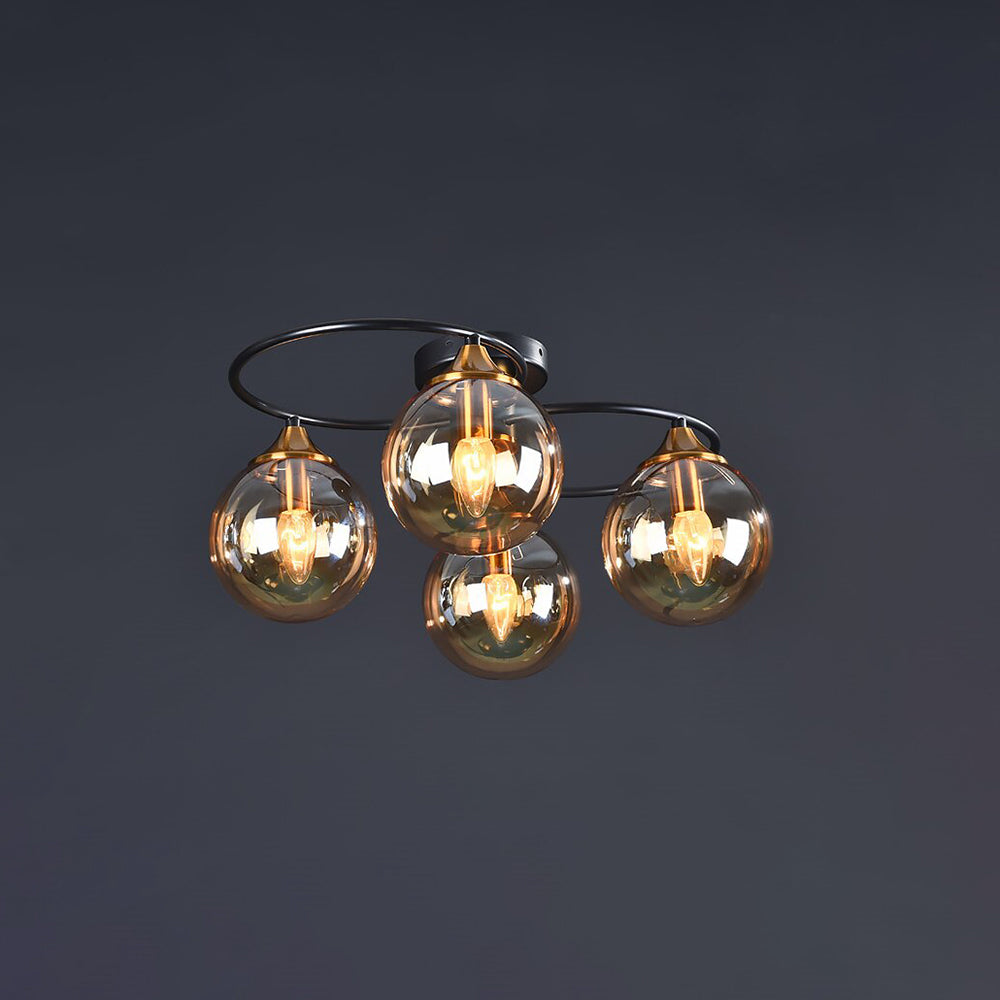 Valentina Plafonnier Boule Moderne, Métal/Verre, Ambre/Gris Fumé, Salon