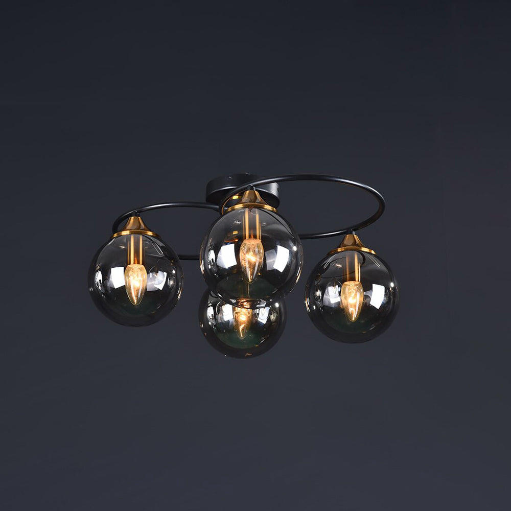 Valentina Plafonnier Boule Moderne, Métal/Verre, Ambre/Gris Fumé, Salon