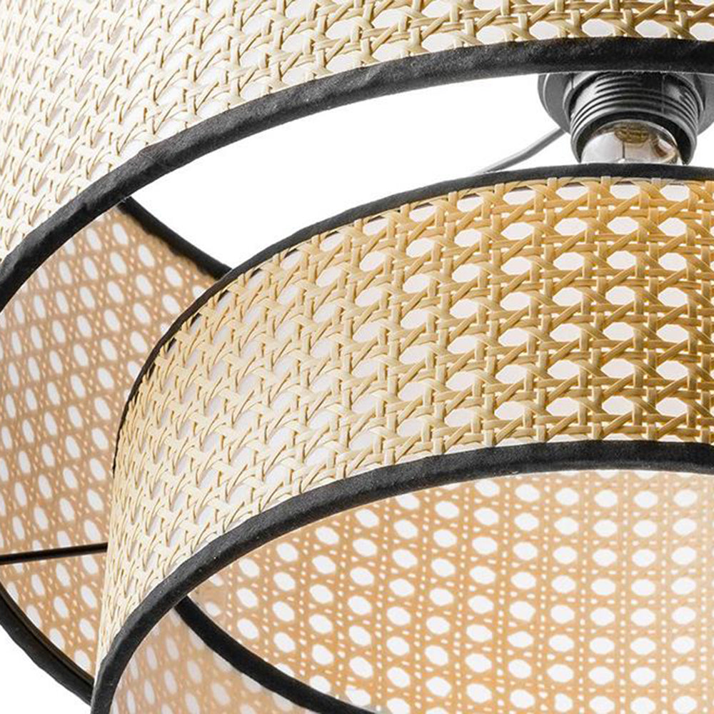 Ritta Suspension Cylindre Moderne, Métal/PVC, Noir/Bois, Salle à Manger